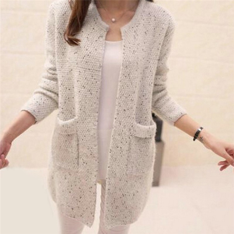 Winter Warm Women jacket coat Solid Color Pockets Knitted Sw图片
