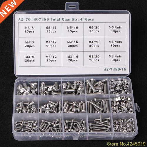 440PCS Hex Socket Screws Button Head Bolts Nuts Kit Set