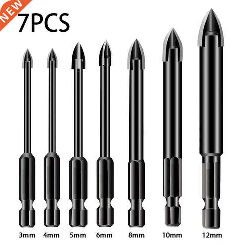 7Pcs Cross Hex Tile Drill Bits Set Glass Ceramic Concrete Ho