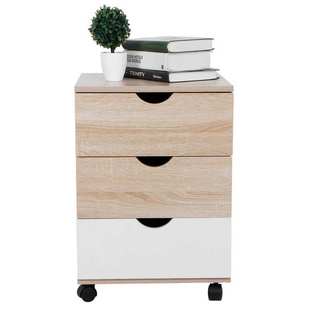 Night Table Movable Bedside Nightstand File Cabinet with 3 D