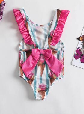 Toddler Girls Swimsuit For Kids 1-4 Year Striped Swimwear Sw