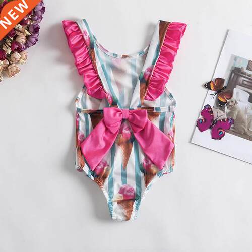 Toddler Girls Swimsuit For Kids 1-4 Year Striped Swimwear Sw