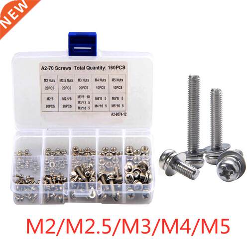 160PCS Cross Pan Head Screws Set 304 Stainless Steel M2 M3 M