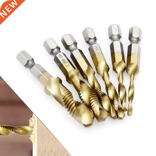 6 x Hex Shank M3-M10 Ttanum Plated HSS Hand Screw Thread M