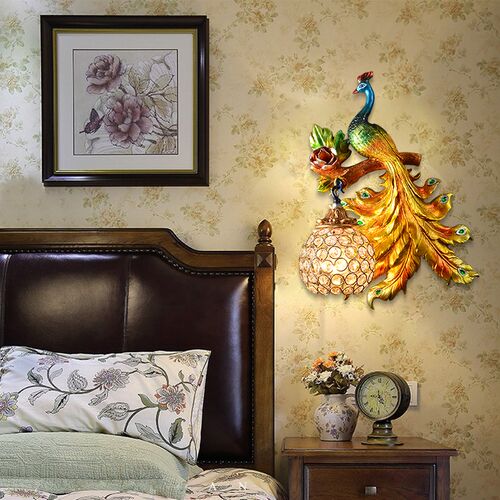 European retro Peacock Wall Lamp creative living room dining