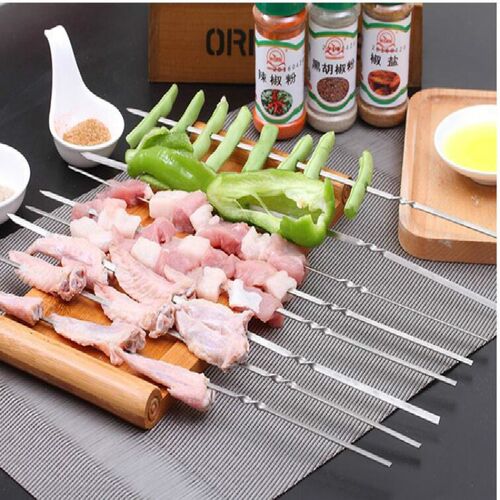 100/50pcs Reusable flat stainless steel barbecue skewers bbq