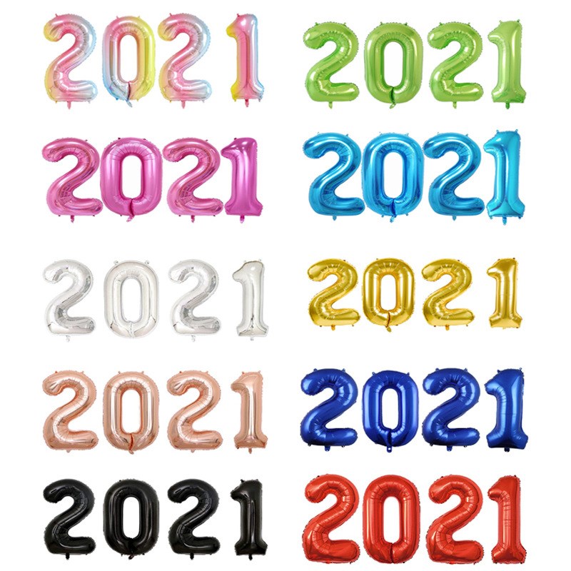 4PCS Navidad 2021 Number Foil Balloons Gold Silver Digit Hel