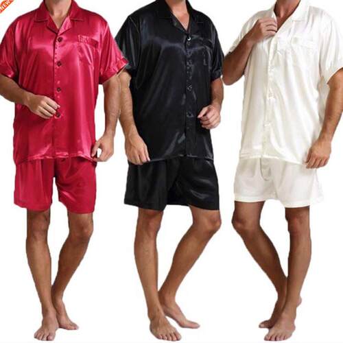 Plus Size Summer Fashion Men Silk Satin Pajamas Sets Soft Sl