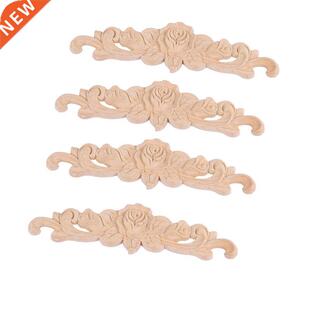 4pcs 20*5cm Ruer wood Carved Long Onlay Applique Unpainted