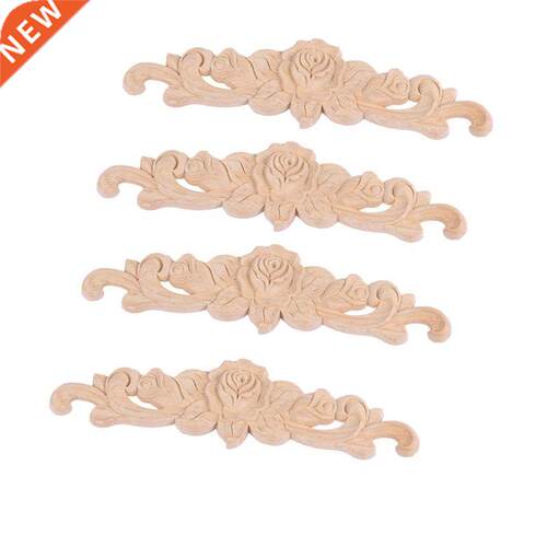 4pcs 20*5cm Ruer wood Carved Long Onlay Applique Unpainted