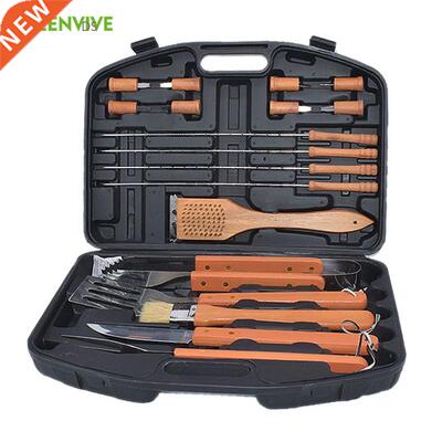 18 Pcs BBQ Tools Set Stainless Steel Wooden Handle Barbecue