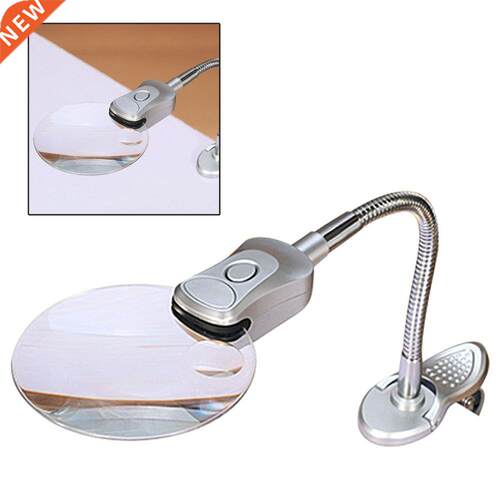 Table Magnifier 90mm 2 LED Lamp Magnifier Clip-on Desk Tabl