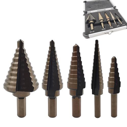 5Pcs HSS Titanium Step Drill Bit Set 50 Sizes High Speed Ste