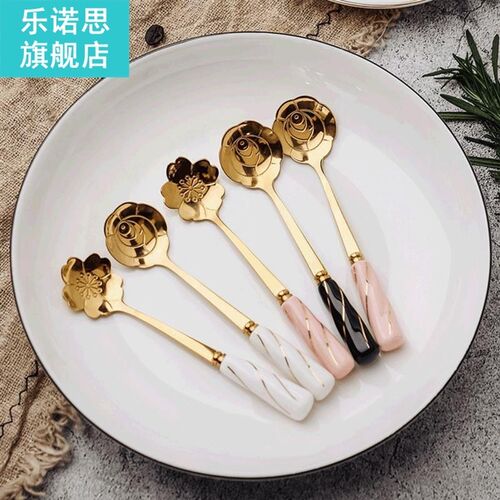 Ceramic Handle Tea Coffee Mixing Spoon Flowers Design Spoon