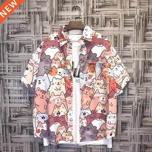 Japanese tide summer short-sleeved male flower shirt Korean