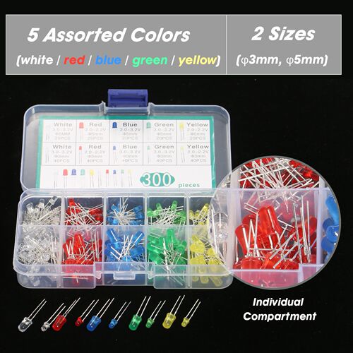 Portable 300Pcs 3mm 5mm Light Emitting Diodes Set with Assor
