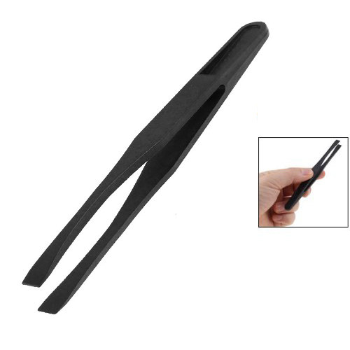 10x 115mm Long Flat Tip Black Antistatic Tweezers 3 Pcs
