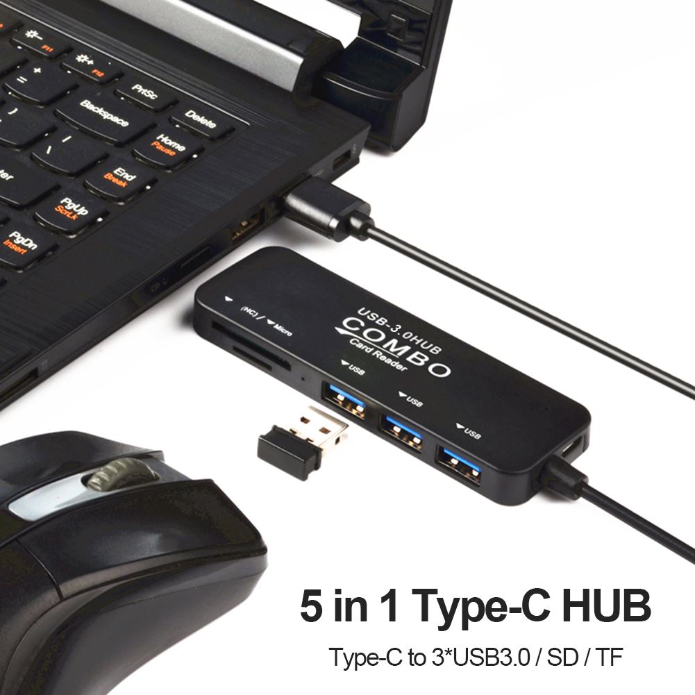 5 in 1 USB C HUB Type C to Multi Ports USB .0 TF Card Reade