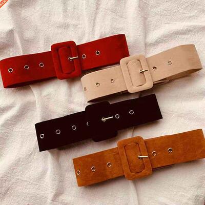 Female Fashion Black Suede Waistband Wide Waist Elastic Stch