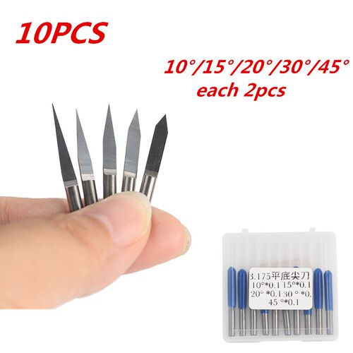 10Pcs Carbide PCB Engraving Bits 3.175mm CNC Router Bit 10/1