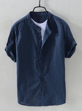 Shirt Men's Baggy Cotton Linen Pocket Shirts Solid C