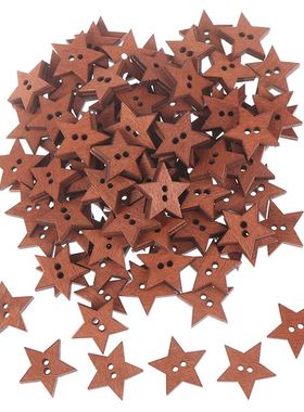 100Pcs 2 Holes DIY Star Shape Wooden Button Scrapbook Craft