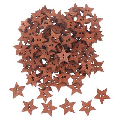 100Pcs 2 Holes DIY Star Shape Wooden Button Scrapbook Craft