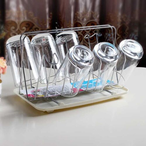 Stainless steel square cup holder with tray Bottle Drying Ra