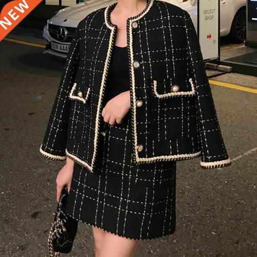 European Style Autumn Winter 2 Piece Set Women Short Woolen