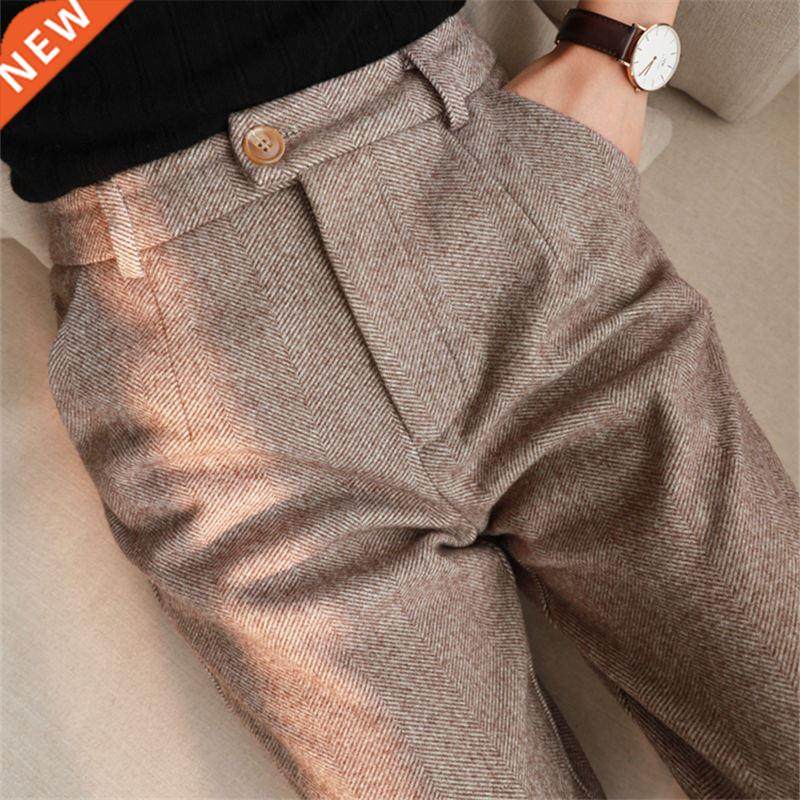 herringbone woolen pants womens harem pencil pants