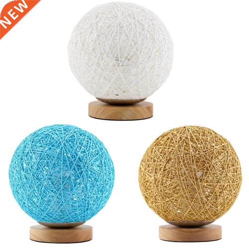 Creative Wood Rattan Ball Bedside Table Lamp with Hand Knitt