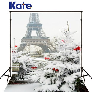 Kate Christmas Photography Backdrops Eiffel Tower Snow Fond