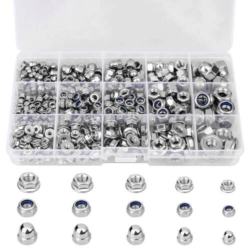 385pcs Flange Nut Assortment Kit M3 M4 M5 M6 M8 Round Cap Nu