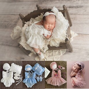 0-1Month Newborn Photography Props Baby Hat Headband Lace Ro