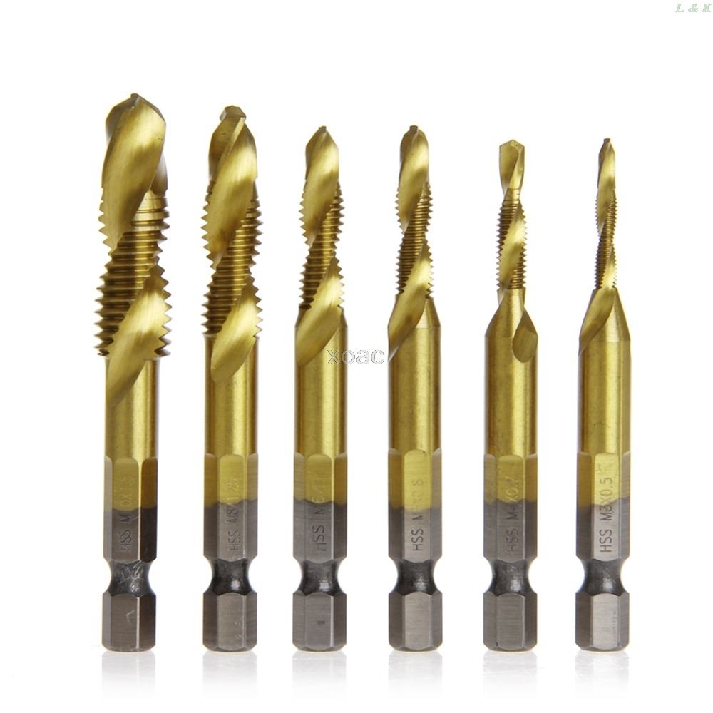 6 Pcs/Set HSS4241 Titanium Coated Drill Bits Hex Shank Spira
