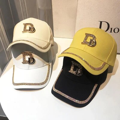 2021 Brand New Letter D Baseball Cap for Women Rhinestone Tr