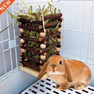 Wooden Hay Manger Rabbit Feeder Bite Resistant Chew Toy Gras