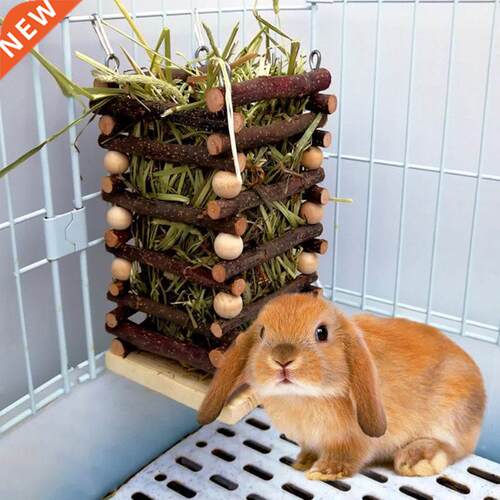 Wooden Hay Manger Rabbit Feeder Bite Resistant Chew Toy Gras