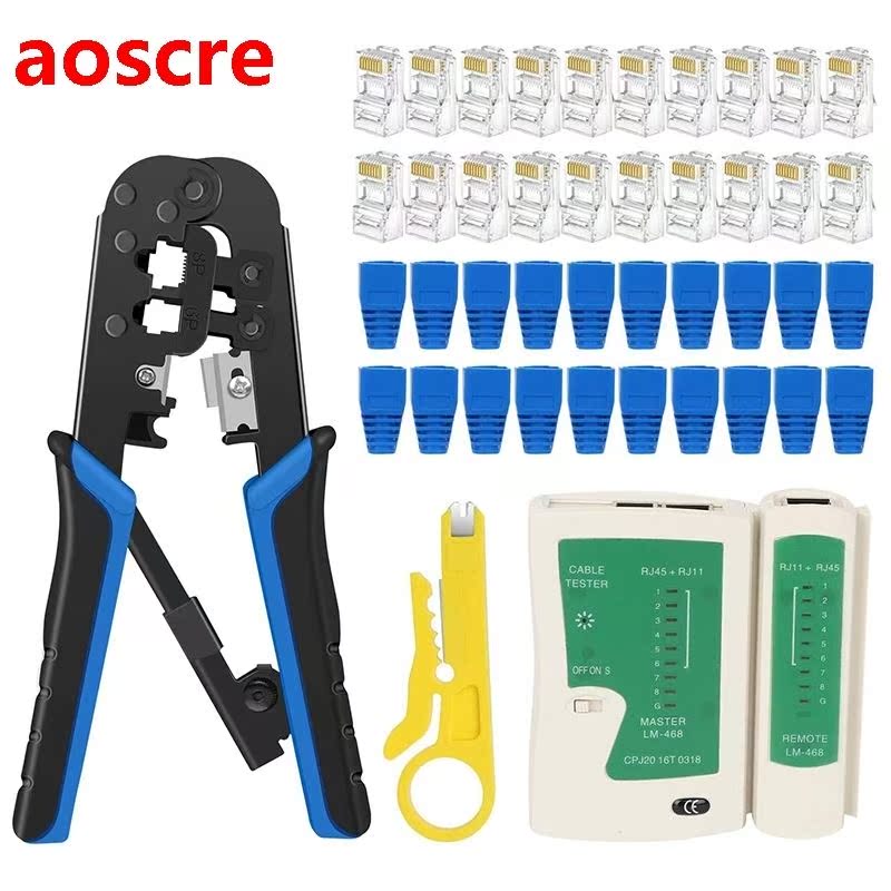 45 Crimping Tool, Cut, Strip Tool with Cable Tester, Cat5