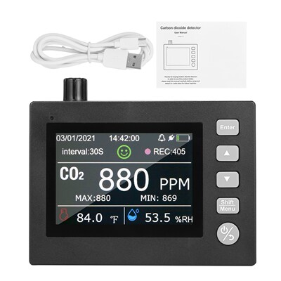 4 In TFT Screen USB Rechargeable CO2 Meter with Ambient Temp