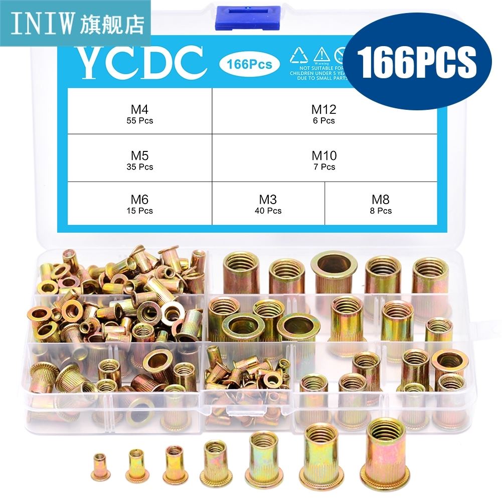 166PCS/box Carbon steel Rivet Nuts M3 M4 M5 M6 M8 M10 M12 Fl