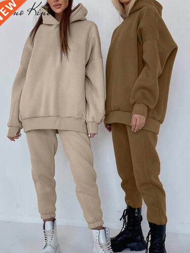 Women's Tracksuit Fleece Hooded Two Piece Set Oversized