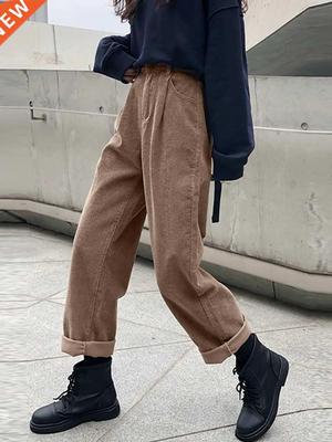 2021 New Corduroy Women's Pants Straight Casual High Wai