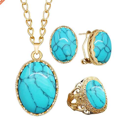 5 Colors Synthetic Turquoises Necklace Earring Ring Jewelry
