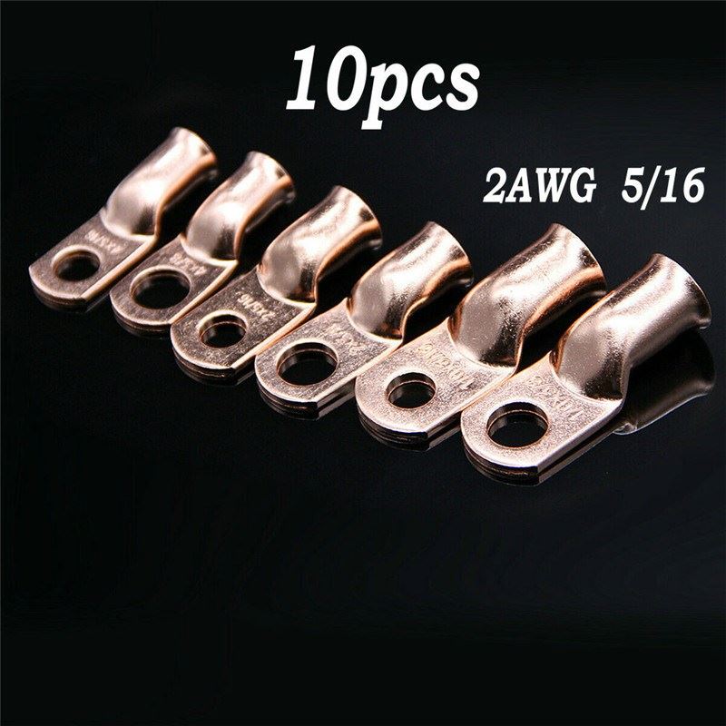 10pcs Wire Ring Terminal Copper 2 AWG Gauge 5/16 Connectors