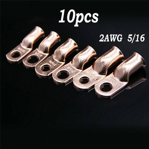10pcs Wire Ring Terminal Copper 2 AWG Gauge 5/16 Connectors