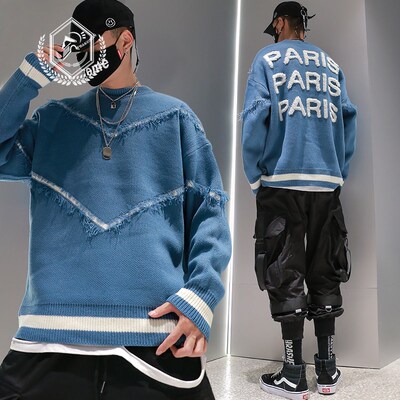 Men Loose Knitwear Fashion Paris Embroidery Hip Hop NEW Swea