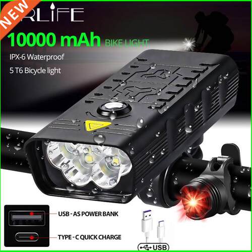 10000mAh Bike Light USB Rechargeable 5000 Lumens Bike Headli