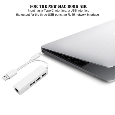 USB Ethernet with 3 Port HUB USB 2.0+Type-C RJ45 Lan Network