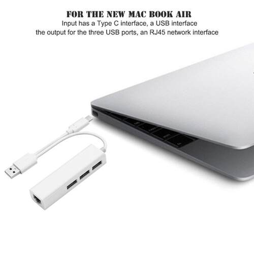USB Ethernet with 3 Port HUB USB 2.0+Type-C RJ45 Lan Network